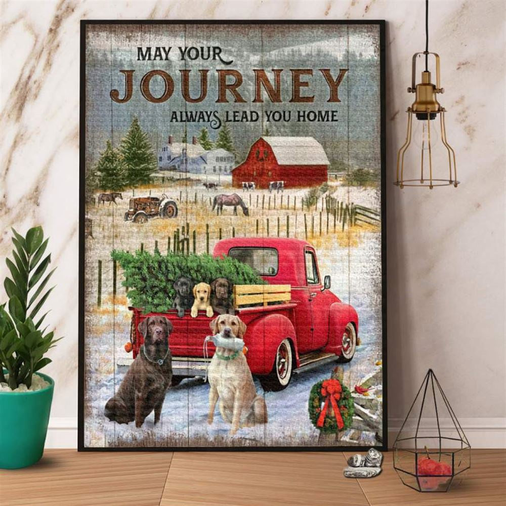 Retrievers Christmas May Your Journey Always Lead Home Farmhouse Xmas Wreath Red Old Truck Canvas, Farm Canvas, Farm Art Decor