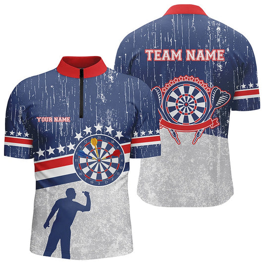 Retro American Flag Darts Jersey Shirt Blue Custom Patriotic Darts Jerseys For Me, Darts Team Jersey Shirt