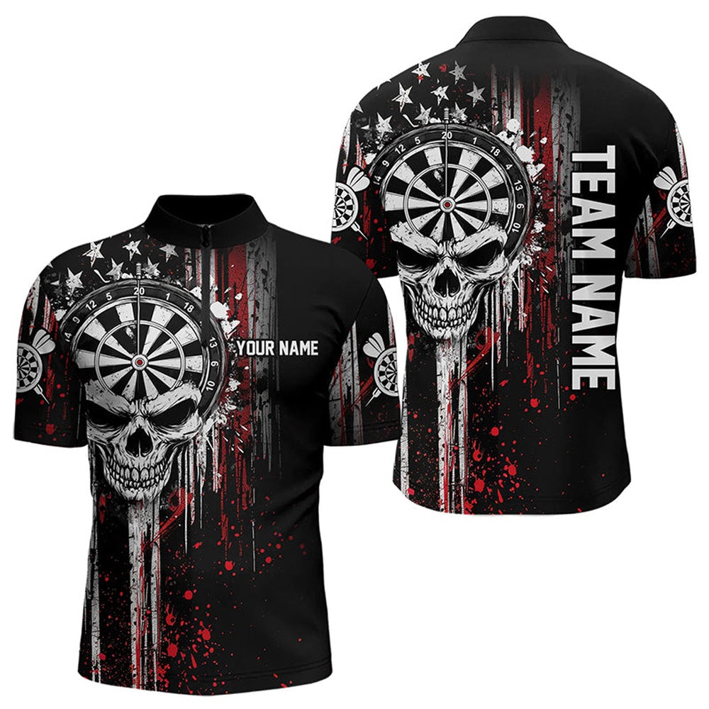 Retro American Flag Grunge Skull Darts Jerseys Custom Dart Shirts For Men Darts Jersey, Darts Team Jersey Shirt