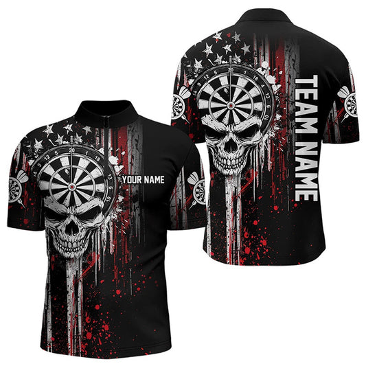 Retro American Flag Grunge Skull Darts Jerseys Custom Dart Shirts For Men Darts Jersey, Darts Team Jersey Shirt