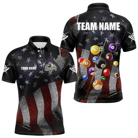 Retro American Flag Patriotic Billiard Shirts Custom 3D Billiard Balls Pool Team Polo, Billiard Team Polo Shirts