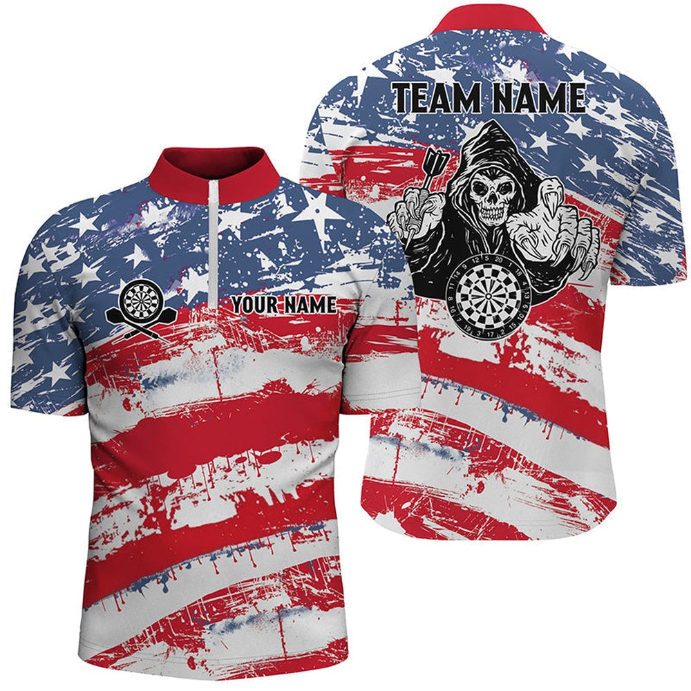 Retro American Flag Skull Darts Jerseys Shirt Custom Patriotic Darts Jersey For Me, Darts Team Jersey Shirt