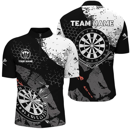 Retro Black White Pattern Custom Darts Jerseys Shirts For Men Dart Team Jersey, Darts Team Jersey Shirt