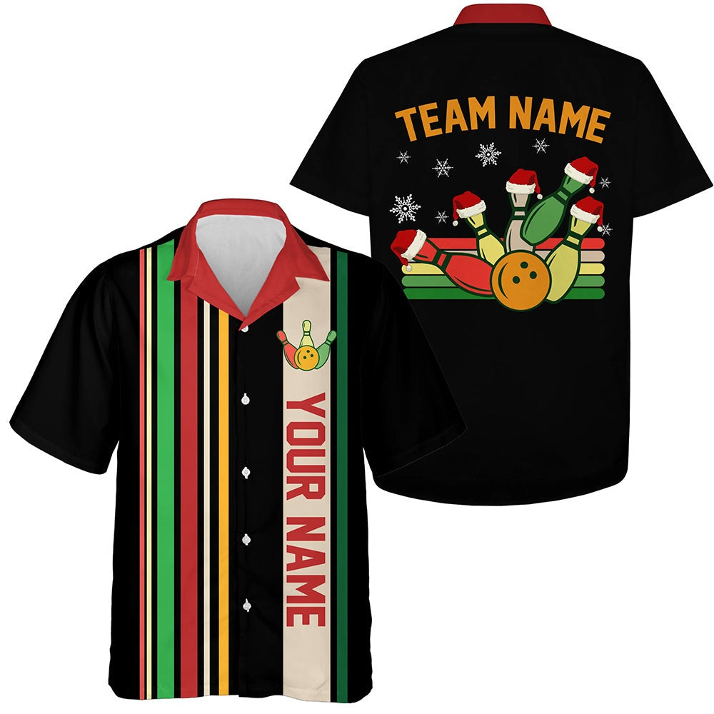 Retro Bowling Hawaiian Shirt, Custom Funny Christmas Team Bowling Button Up Shirt, Christmas Gifts, Bowling Team Hawaiian