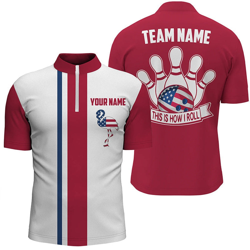 Retro Bowling Jersey Shirt For Men Custom Patriotic American Flag Flamingo Bowling Jerseys, Bowling Jersey Shirt