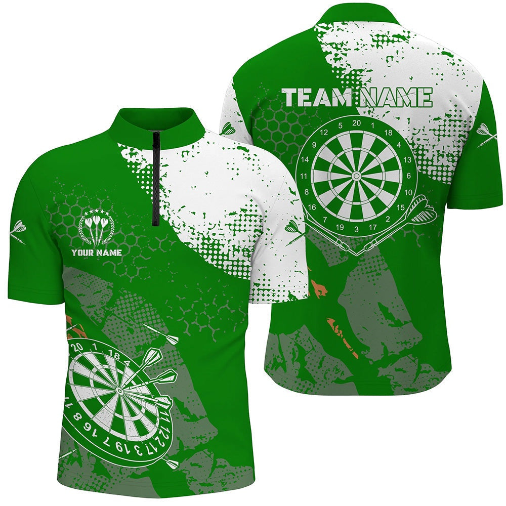 Retro Green White Pattern Custom Mens Darts Jersey Shirt Dart Team Jerseys For Me, Darts Team Jersey Shirt