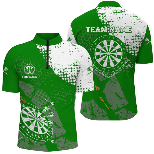 Retro Green White Pattern Custom Mens Darts Jersey Shirt Dart Team Jerseys For Me, Darts Team Jersey Shirt