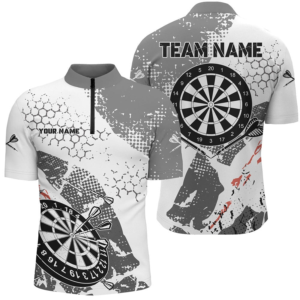 Retro Grey White Pattern Custom Darts Jersey Shirts For Men, Grunge Darts Team Jersey, Darts Team Jersey Shirt