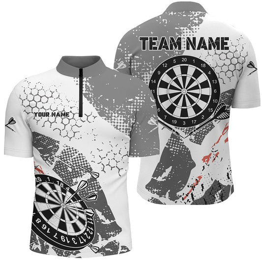 Retro Grey White Pattern Custom Darts Jersey Shirts For Men, Grunge Darts Team Jersey, Darts Team Jersey Shirt