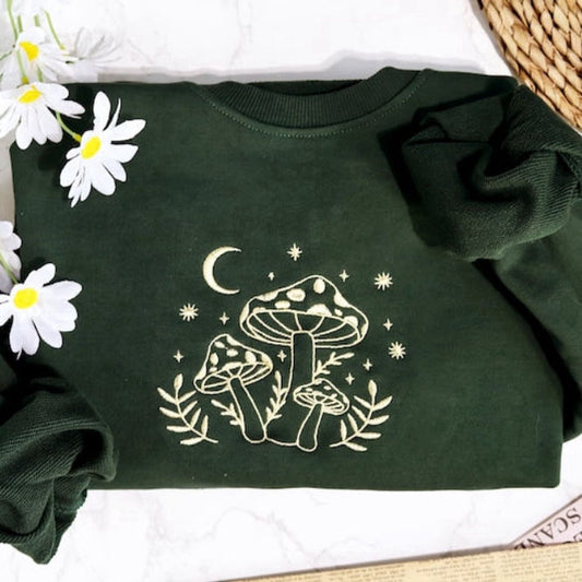 Retro Mushroom Embroidered Sweatshirt Crewneck Sweatshirt For Women And Men, Christmas Embroidered, Christmas Gifts