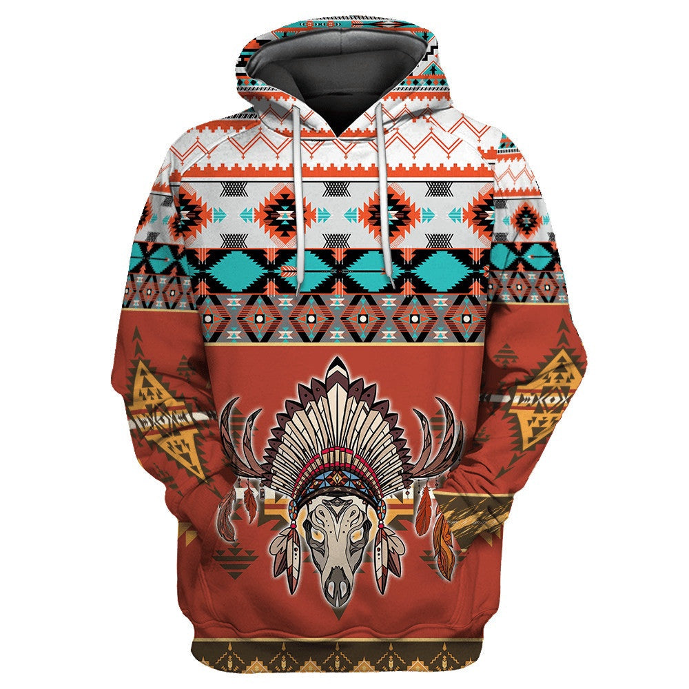 Retro Tribal Style Native American All Over Printed Hoodie, Native American Hoodie, 3D Native American Hoodie