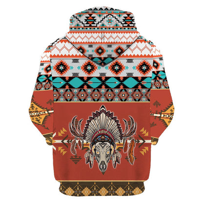 Retro Tribal Style Native American All Over Printed Hoodie, Native American Hoodie, 3D Native American Hoodie