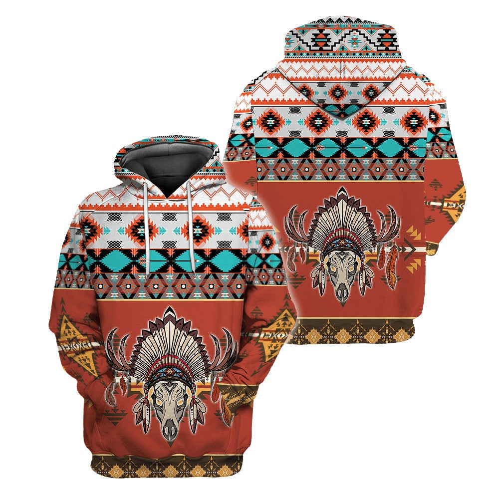 Retro Tribal Style Native American All Over Printed Hoodie, Native American Hoodie, 3D Native American Hoodie
