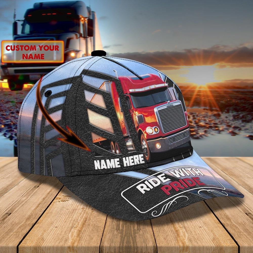 Ride With Pride Trucker Customized Name 3D Cap, Farmer Cap, Cap For Farmers, Best Farm Hat, Farm Use Hat