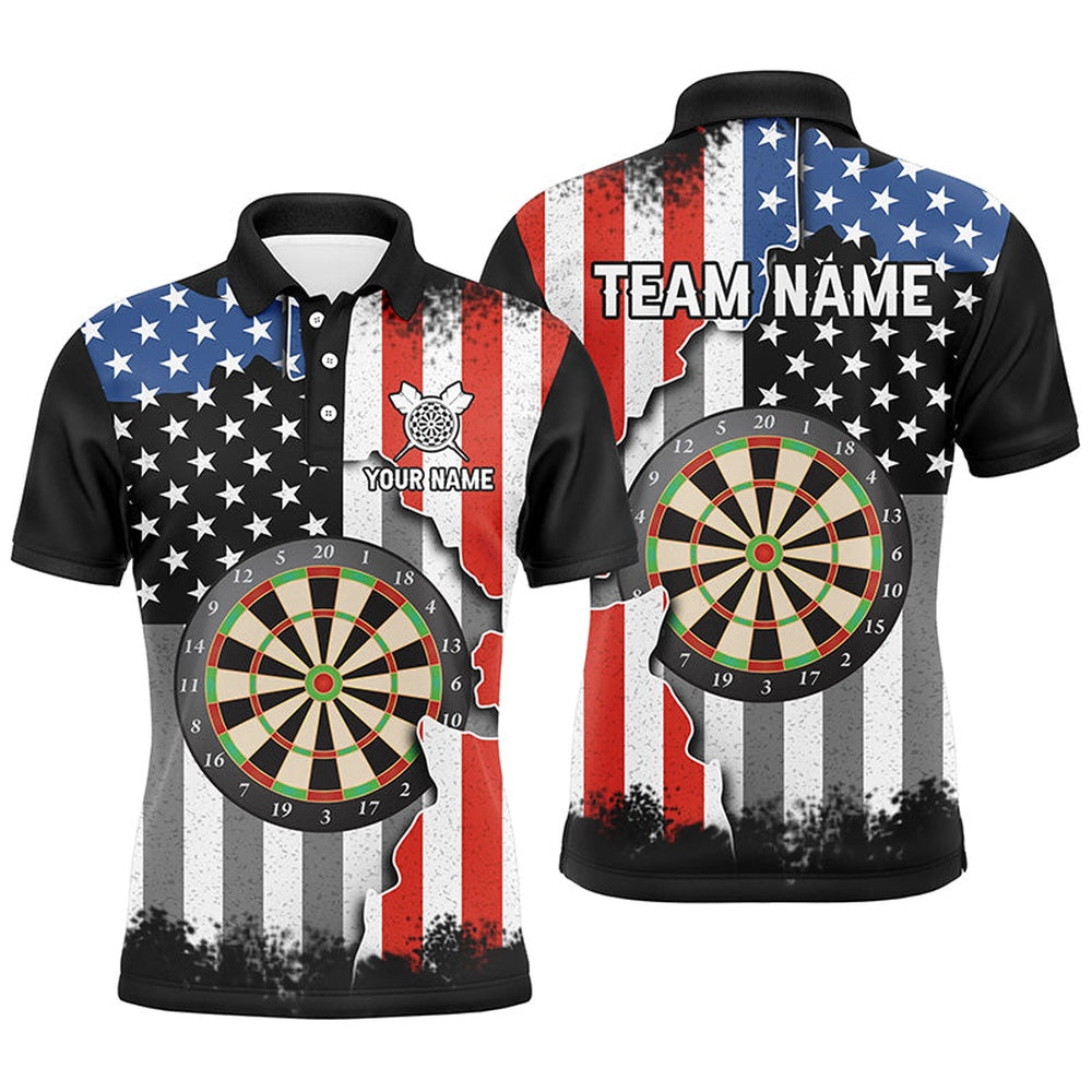 Ripped Retro Us Flag Darts Polo Shirt Custom Patriotic Darts Shirt For Men Dart Polo, Darts Team Polo Shirt