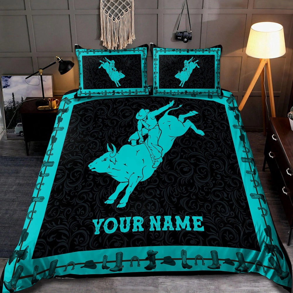 Rodeo Bull Riding Personalized Name Bedding Set, Farm Bedding Set, Farmhouse Bedding Set