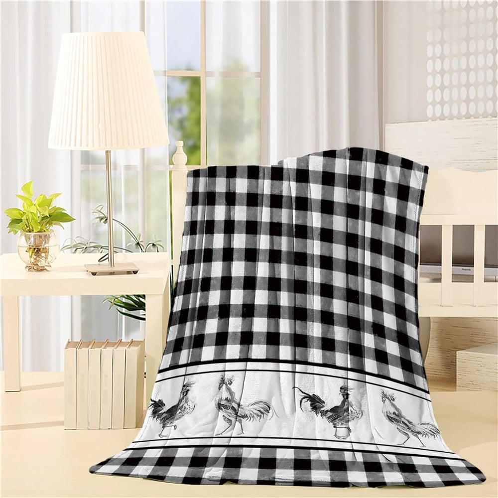 Rooster Chickens Checkerboard Pattern Blanket, Farm Blanket, Farm Animal Blanket