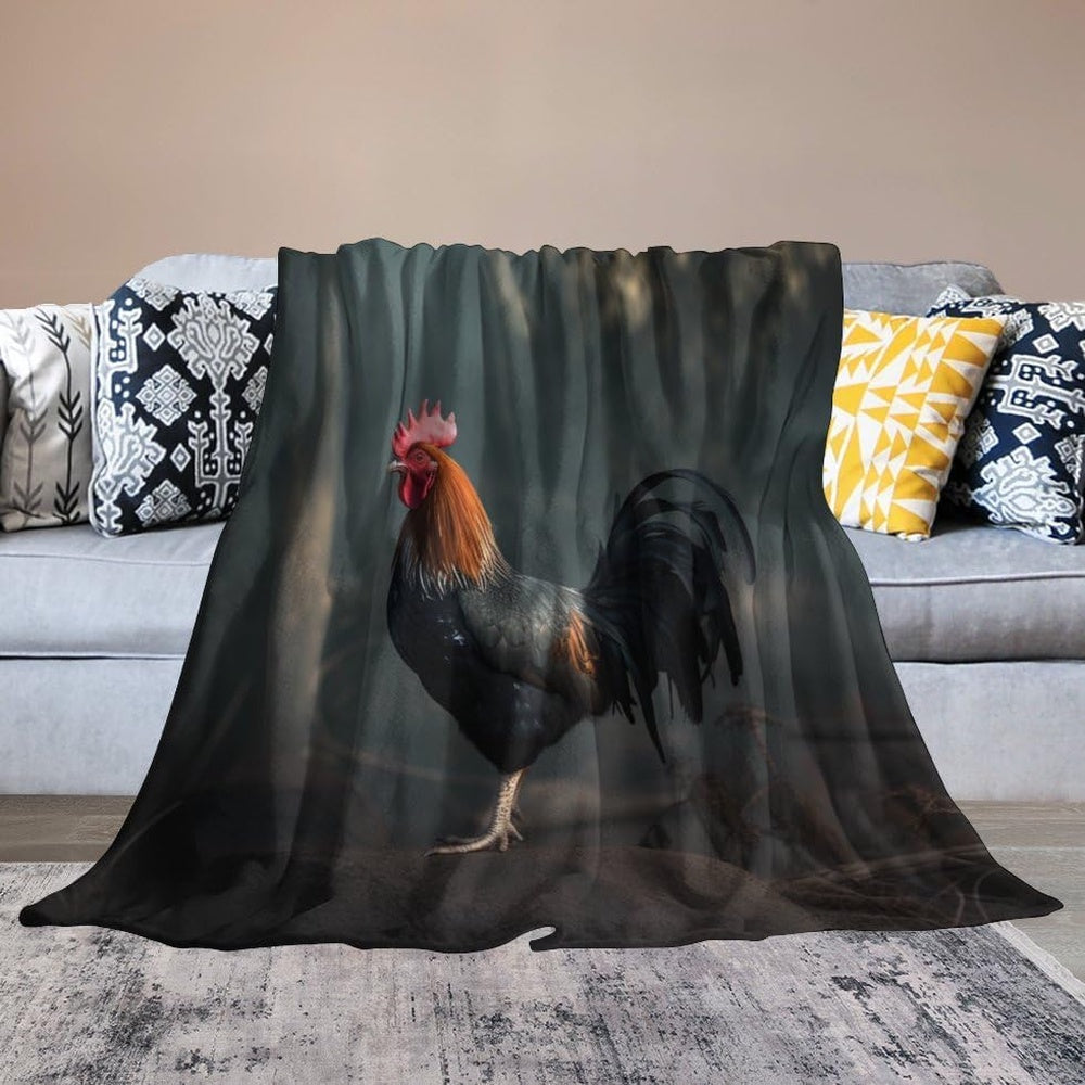 Rooster Chickens Dark Forest 3D Printed Blanket, Farm Blanket, Farm Animal Blanket