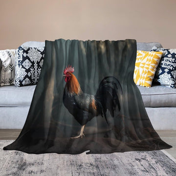 Rooster Chickens Dark Forest 3D Printed Blanket, Farm Blanket, Farm Animal Blanket