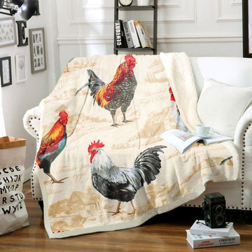 Rooster Chickens Farmhouse 3D Printed Blanket, Farm Blanket, Farm Animal Blanket