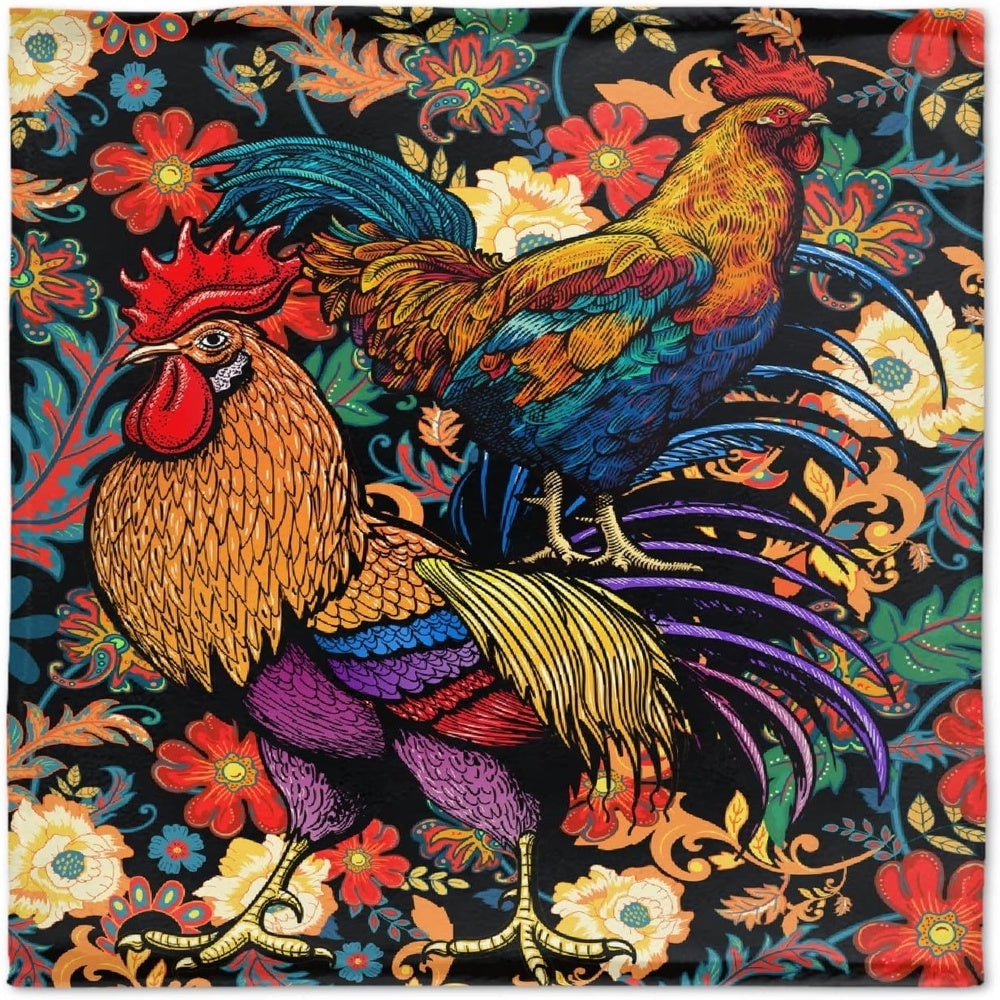 Rooster Chickens Flower Painting 3D Printed Blanket, Farm Blanket, Farm Animal Blanket