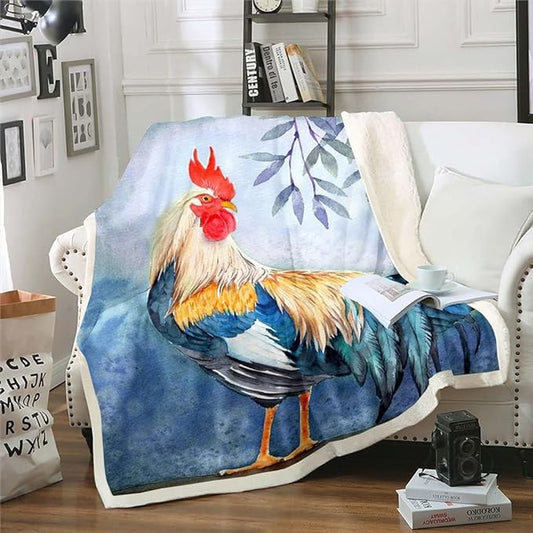 Rooster Chickens Painting 3D Printed Blanket, Farm Blanket, Farm Animal Blanket