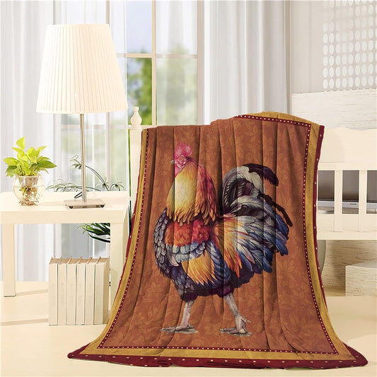 Rooster Chickens Retro Pattern 3D Printed Blanket, Farm Blanket, Farm Animal Blanket