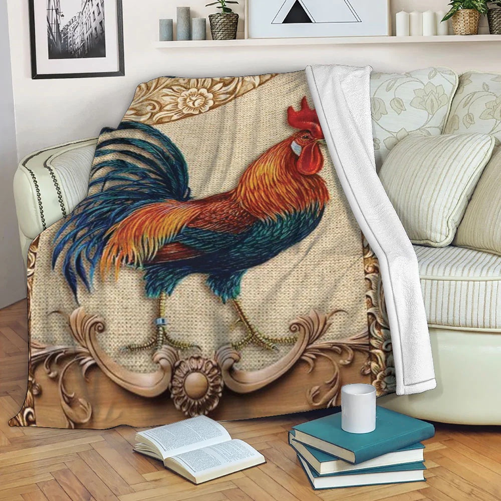 Rooster Chickens Sheridan Style Printed Blanket, Farm Blanket, Farm Animal Blanket