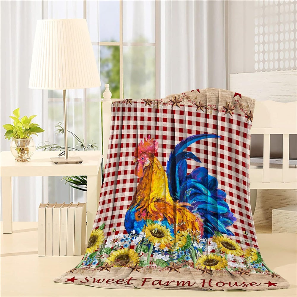 Rooster Chickens Sweet Farm House Blanket, Farm Blanket, Farm Animal Blanket