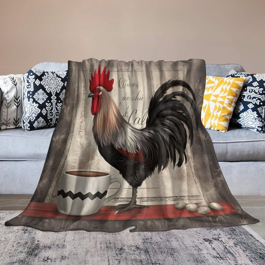 Rooster Chickens Vintage Painting Pattern Blanket, Farm Blanket, Farm Animal Blanket