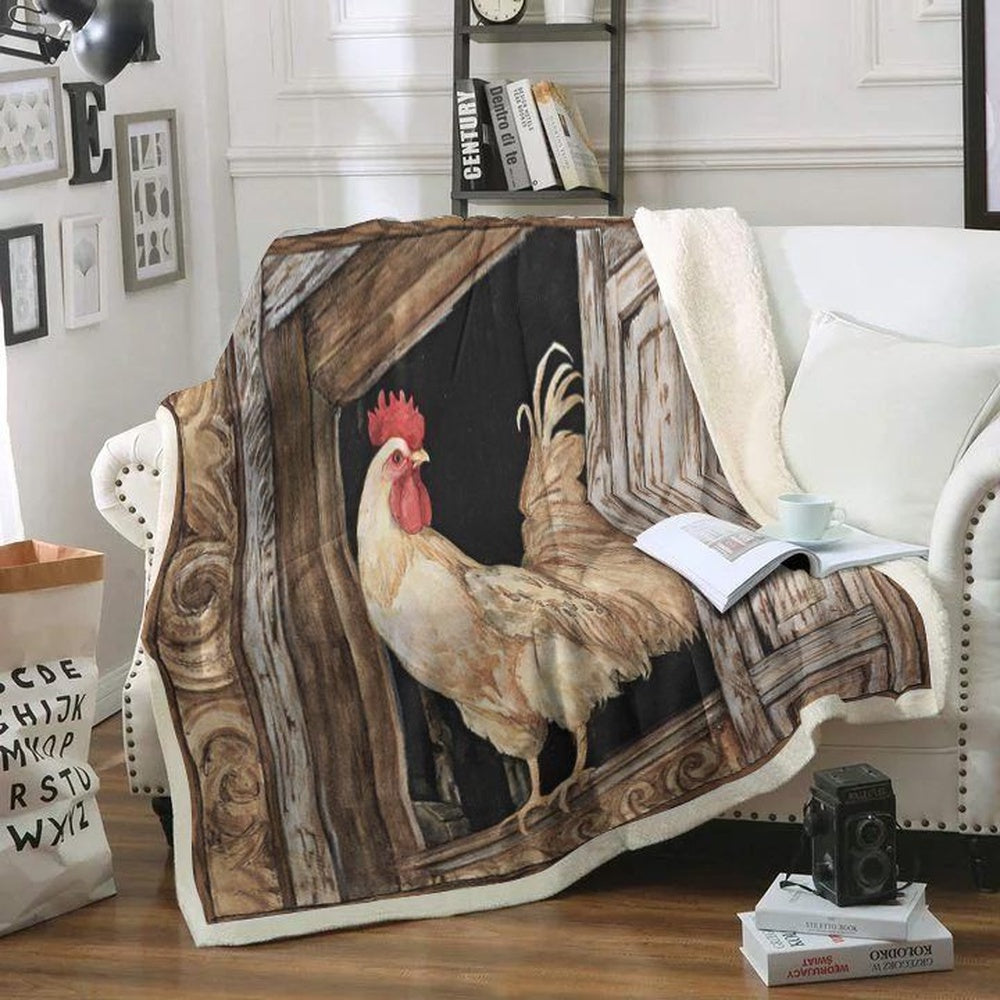 Rooster Chickens Wood Pattern Blanket, Farm Blanket, Farm Animal Blanket