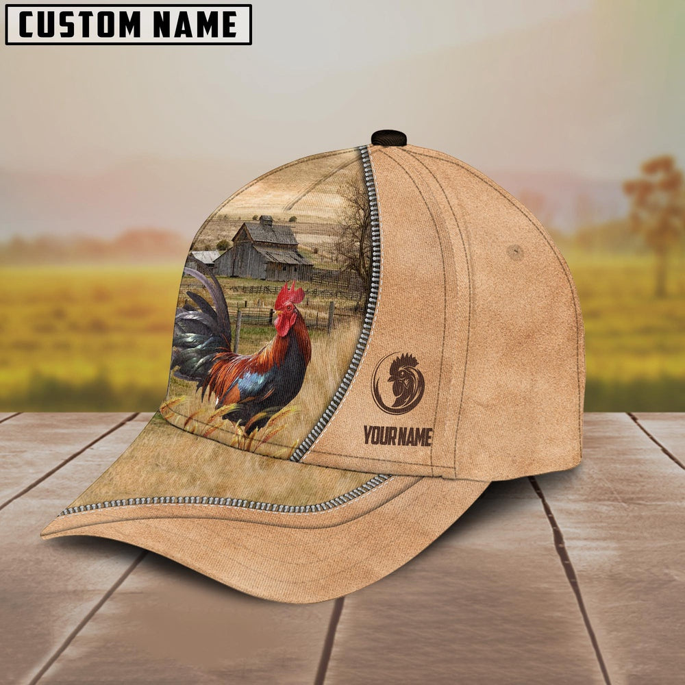 Rooster Farming Light Brown Customized Name Cap, Farmer Cap, Cap For Farmers, Best Farm Hat, Farm Use Hat