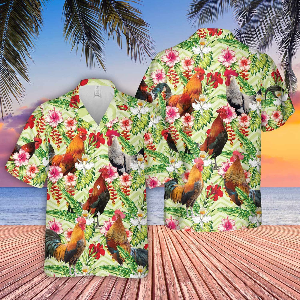Rooster Hibicus Floral Hawaiian Shirt, Farm Hawaiian Shirt, Farmer Hawaii