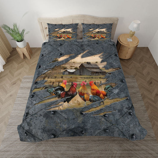 Rooster On The Farm Customized Name Bedding Set, Farm Bedding Set, Farmhouse Bedding Set