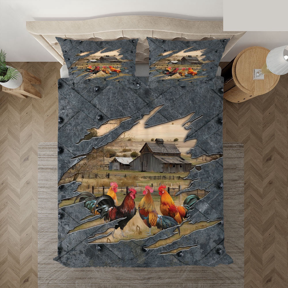 Rooster On The Farm Customized Name Bedding Set, Farm Bedding Set, Farmhouse Bedding Set