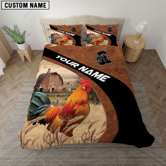 Rooster On The Farm Customized Name Red Barn Bedding Set, Farm Bedding Set, Farmhouse Bedding Set