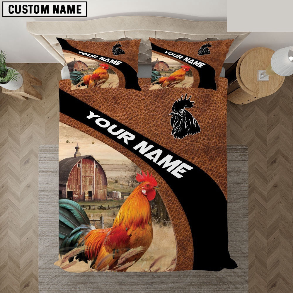 Rooster On The Farm Customized Name Red Barn Bedding Set, Farm Bedding Set, Farmhouse Bedding Set