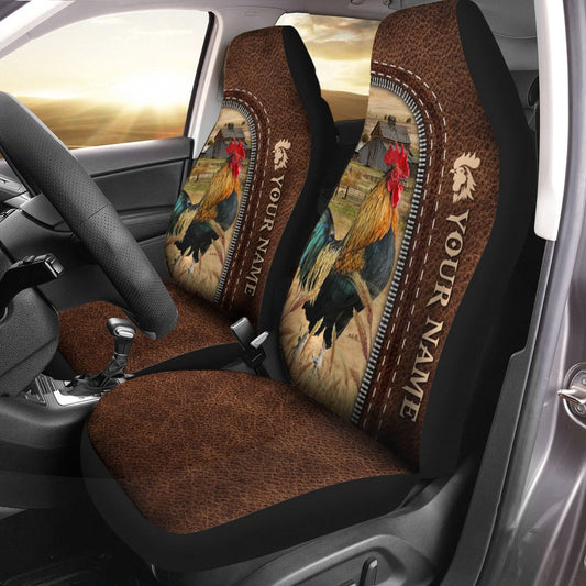 Rooster Personalized Name Leather Pattern Car Seat Cover, Car Seat Cover, Farm Car Seat Cover, Pet Seat Covers