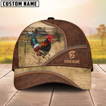 Rooster Zipper Leather Pattern Customized Name Cap, Farmer Cap, Cap For Farmers, Best Farm Hat, Farm Use Hat