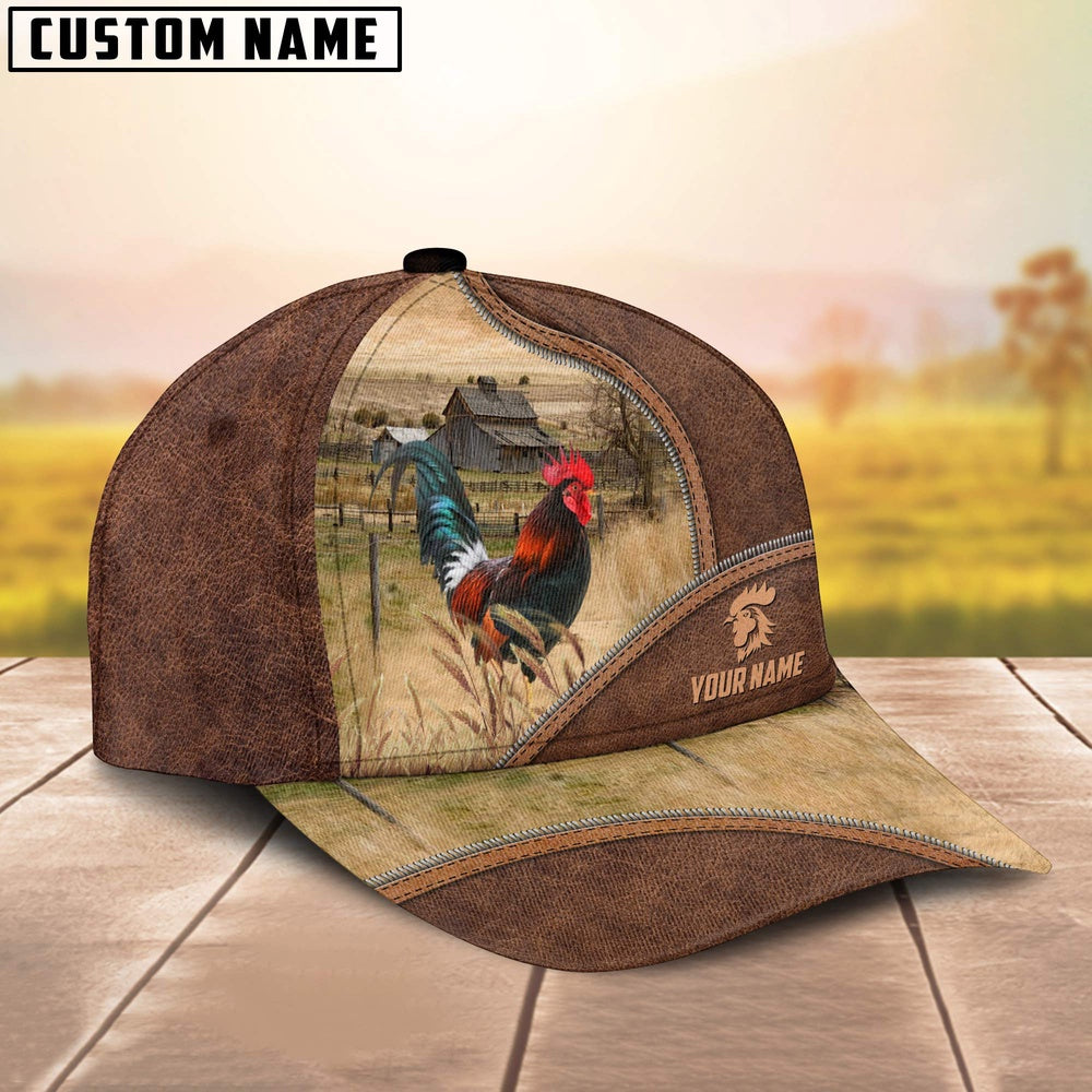 Rooster Zipper Leather Pattern Customized Name Cap, Farmer Cap, Cap For Farmers, Best Farm Hat, Farm Use Hat