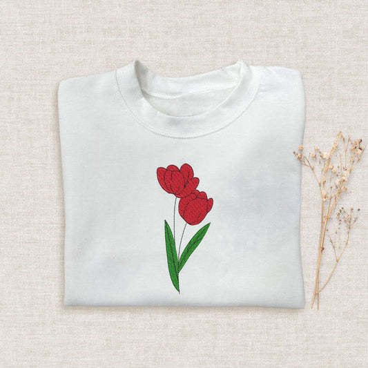 Rose Embroidered Halloween Sweatshirt 2D Crewneck Sweatshirt For Men Women, Christmas Embroidered, Christmas Gifts