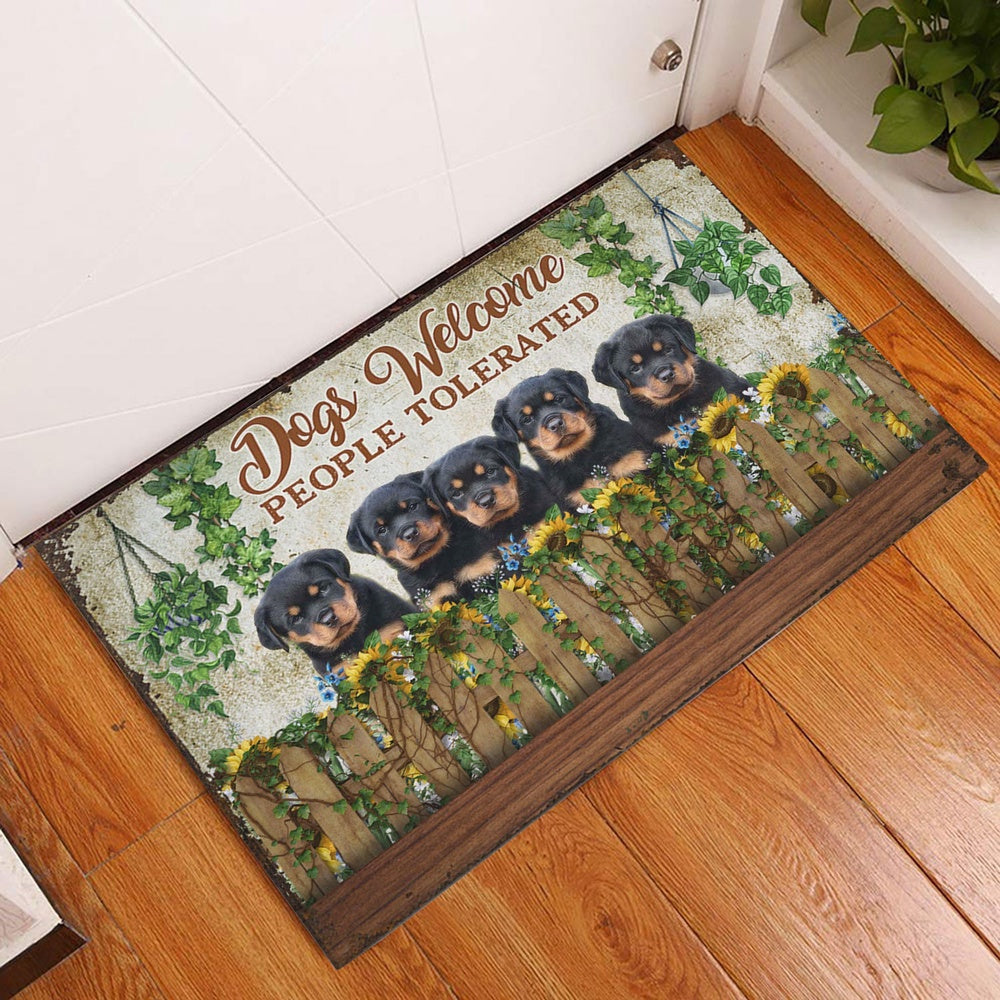 Rottweiler Welcome Doormat, Funny Dogs Welcome People Tolerated Rottweiler Dog Welcome Doormat, Indoor Outdoor Doormat Home Decor