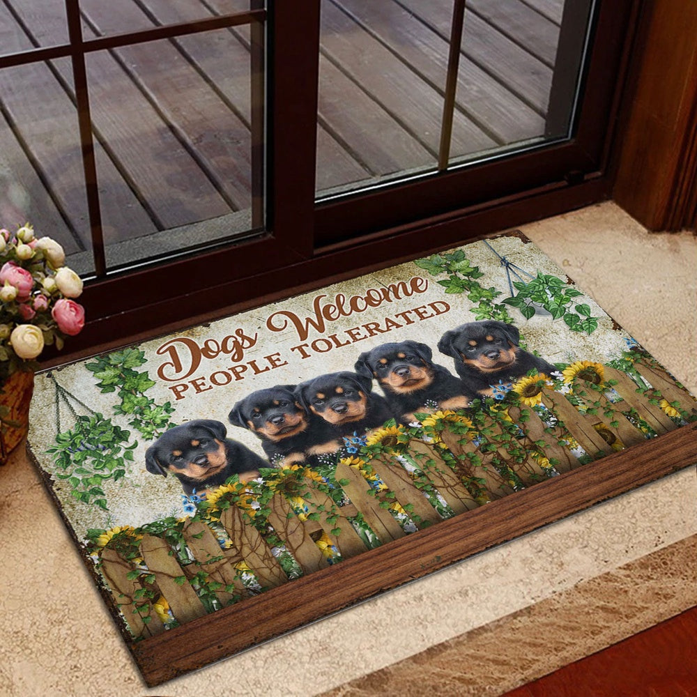 Rottweiler Welcome Doormat, Funny Dogs Welcome People Tolerated Rottweiler Dog Welcome Doormat, Indoor Outdoor Doormat Home Decor