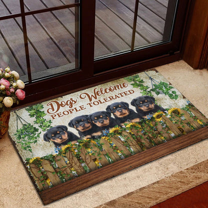 Rottweiler Welcome Doormat, Funny Dogs Welcome People Tolerated Rottweiler Dog Welcome Doormat, Indoor Outdoor Doormat Home Decor