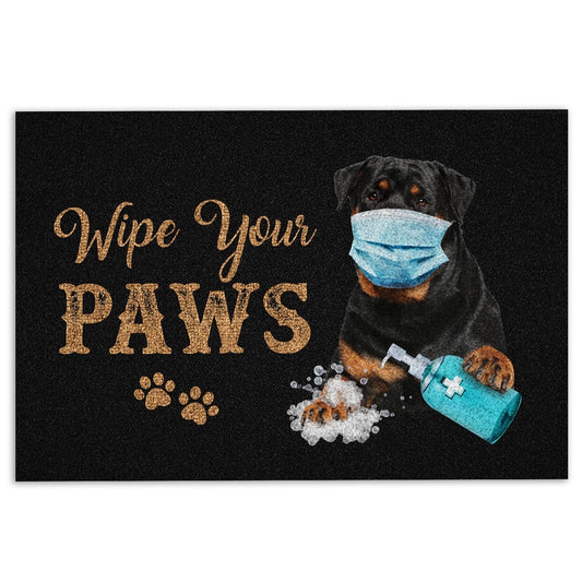 Rottweiler Welcome Doormat, Funny Rottweiler Dog Puppy Wearing Face Mask Wipe Your Paws Welcome Doormat, Indoor Outdoor Doormat Home Decor