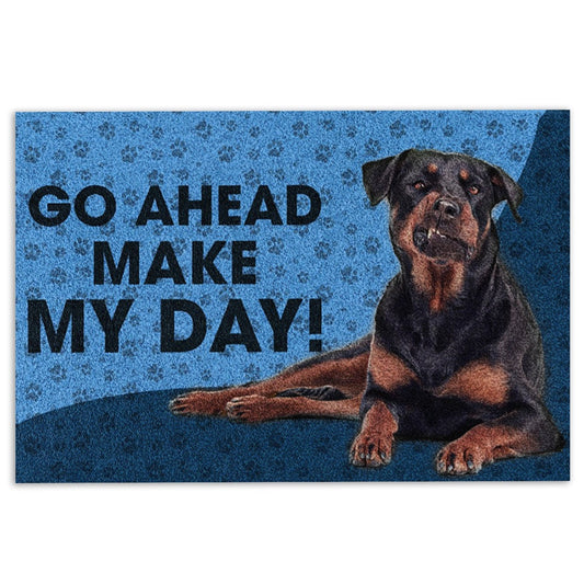 Rottweiler Welcome Doormat, Rottweiler Dog Go Ahead Make My Day Welcome Doormat, Indoor Outdoor Doormat Home Decor