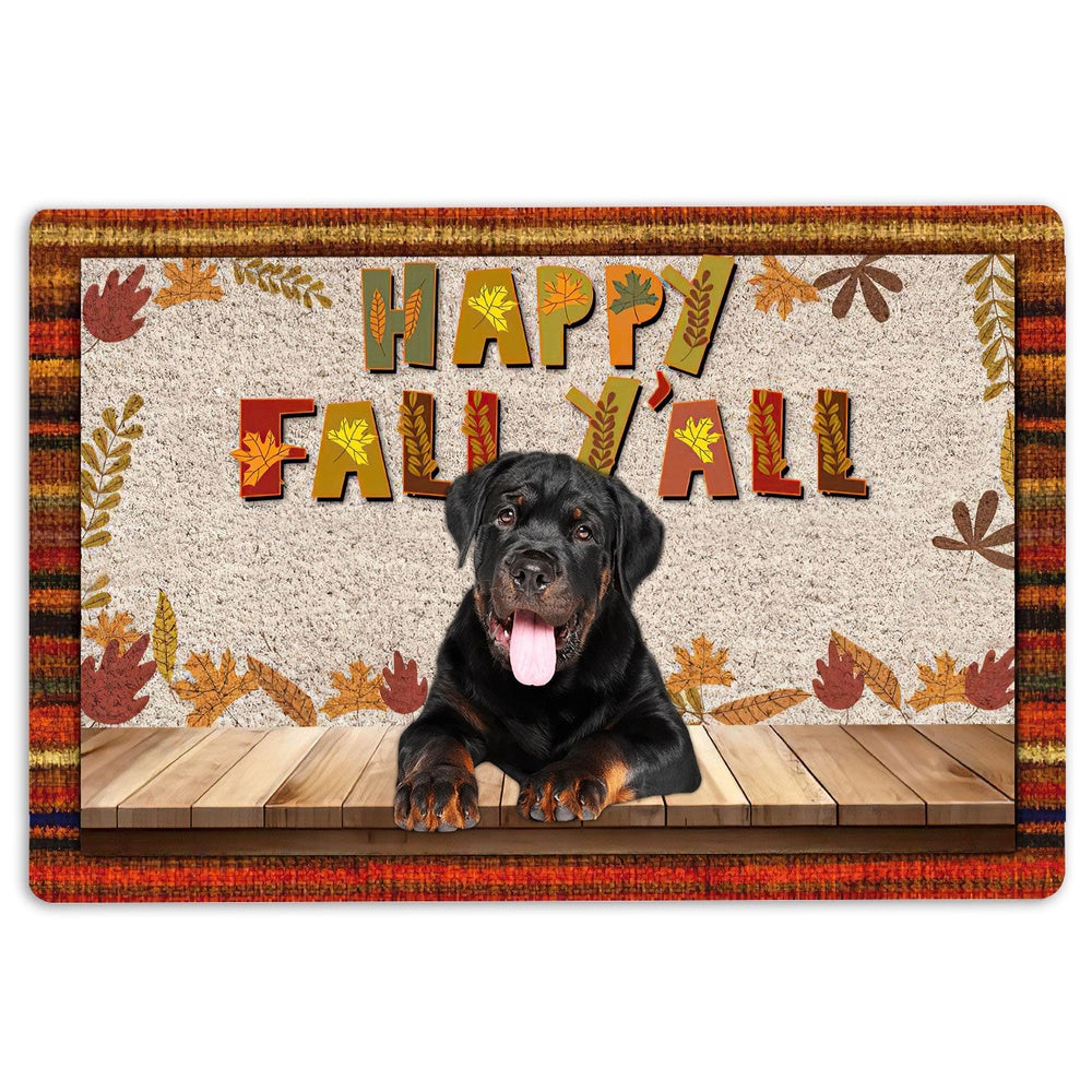 Rottweiler Welcome Doormat, Rottweiler Dog Happy Fall Y'all Pumpkin Spice Maple Leaf Welcome Doormat, Indoor Outdoor Doormat Home Decor