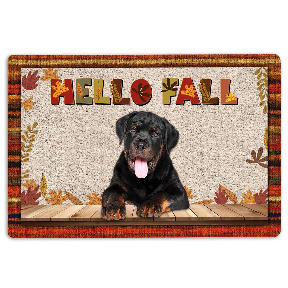 Rottweiler Welcome Doormat, Rottweiler Dog Hello Fall Pumpkin Spice Maple Leaf Autumn Welcome Doormat, Indoor Outdoor Doormat Home Decor