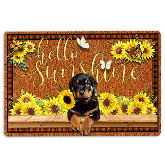 Rottweiler Welcome Doormat, Rottweiler Dog Hello Sunflower Butterfly Welcome Doormat, Indoor Outdoor Doormat Home Decor