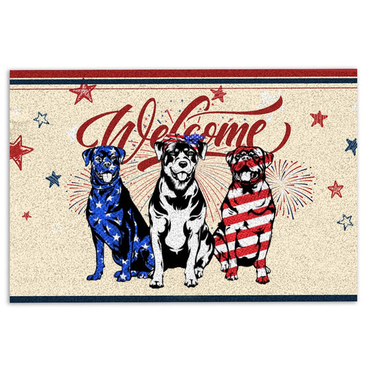 Rottweiler Welcome Doormat, Rottweiler Dog Patriotic American 4Th of July Independence Day Welcome Doormat, Indoor Outdoor Doormat Home Decor